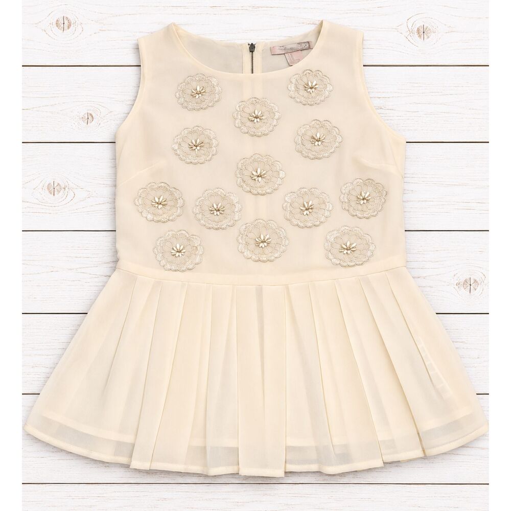 Love21 Forever 21 Cream Floral Embroidered Peplum Sleeveless Top Y2K Size M 1220